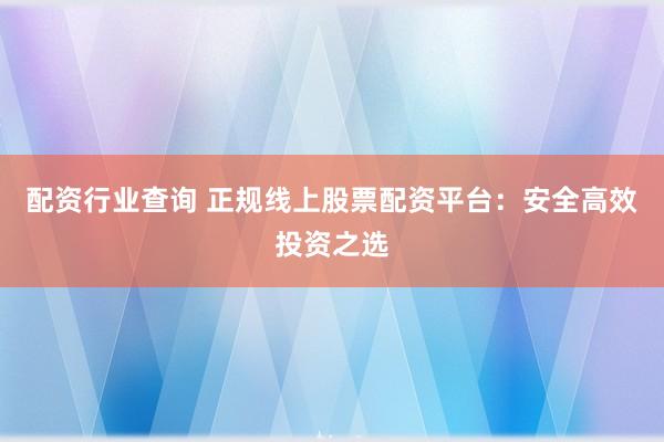 配资行业查询 正规线上股票配资平台：安全高效投资之选