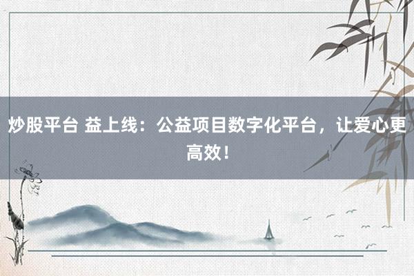炒股平台 益上线：公益项目数字化平台，让爱心更高效！