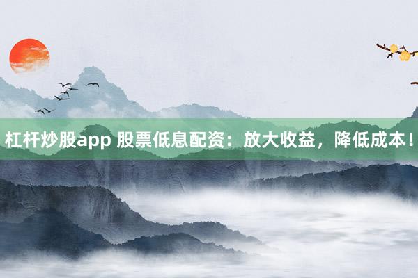 杠杆炒股app 股票低息配资：放大收益，降低成本！