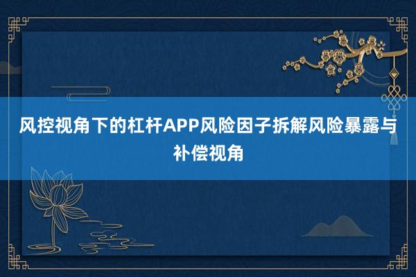 风控视角下的杠杆APP风险因子拆解风险暴露与补偿视角