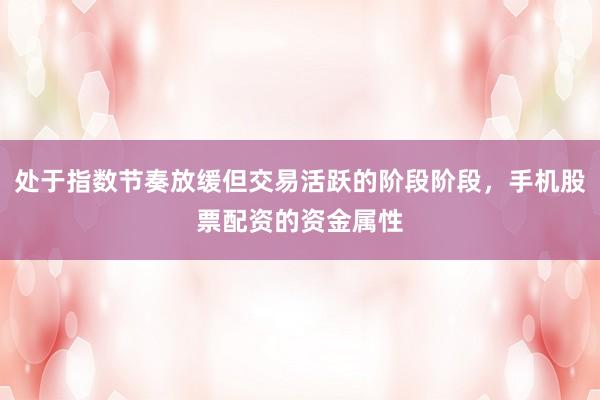 处于指数节奏放缓但交易活跃的阶段阶段，手机股票配资的资金属性