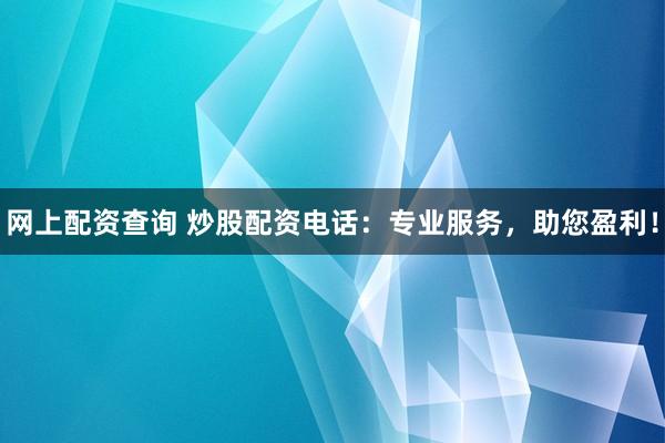 网上配资查询 炒股配资电话：专业服务，助您盈利！