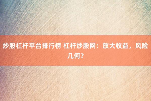 炒股杠杆平台排行榜 杠杆炒股网:放大收益,风险几何?