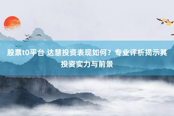股票t0平台 达慧投资表现如何？专业评析揭示其投资实力与前景